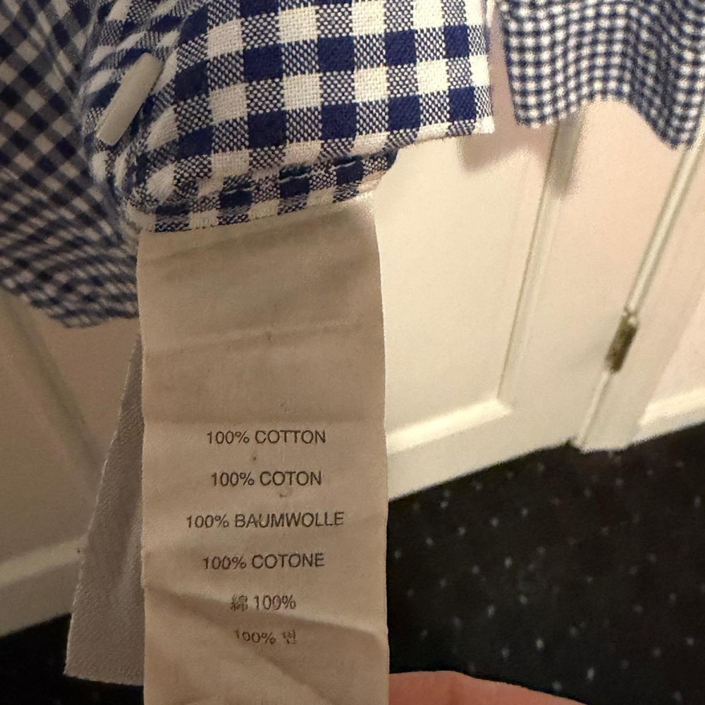 J.Crew Mens Slim M Gingham Oxford Shirt Navy White Long sleeve button down shirt - Picture 6 of 8